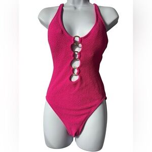MICHAEL MICHEL KORS ultra pink plunge front one piece cross back Swimsuit NWT